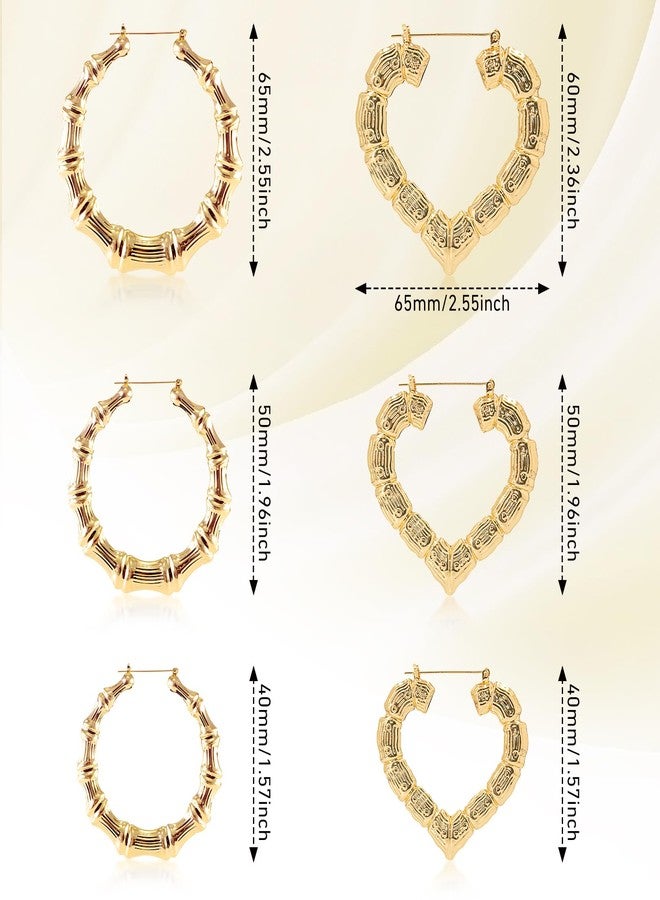Bmpzery 6 Pairs Gold Hoop Bamboo Earrings Set,Different Sizes and Shapes Earrings for Women 90s,Fashion Hollow Casting Earring Accessories,Women 90s Earring Accessories for Mothers Day Gifts - Image 2